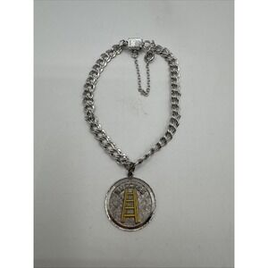 ELCO 925 Sterling Silver Double Link Charm Bracelet‎ Safety Clasp W/ One Charm